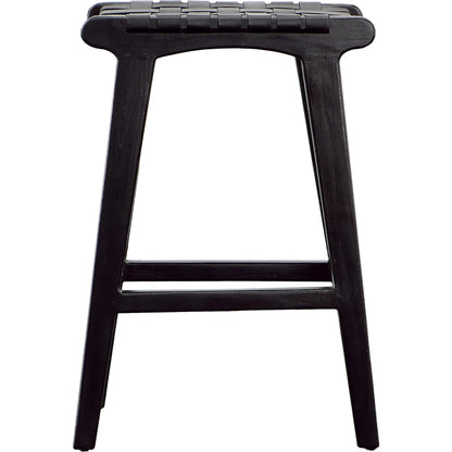 Dale Backless Counter Stool by Arch & Plane in antique black. Made from teak wood, full grain leather in a modern style.