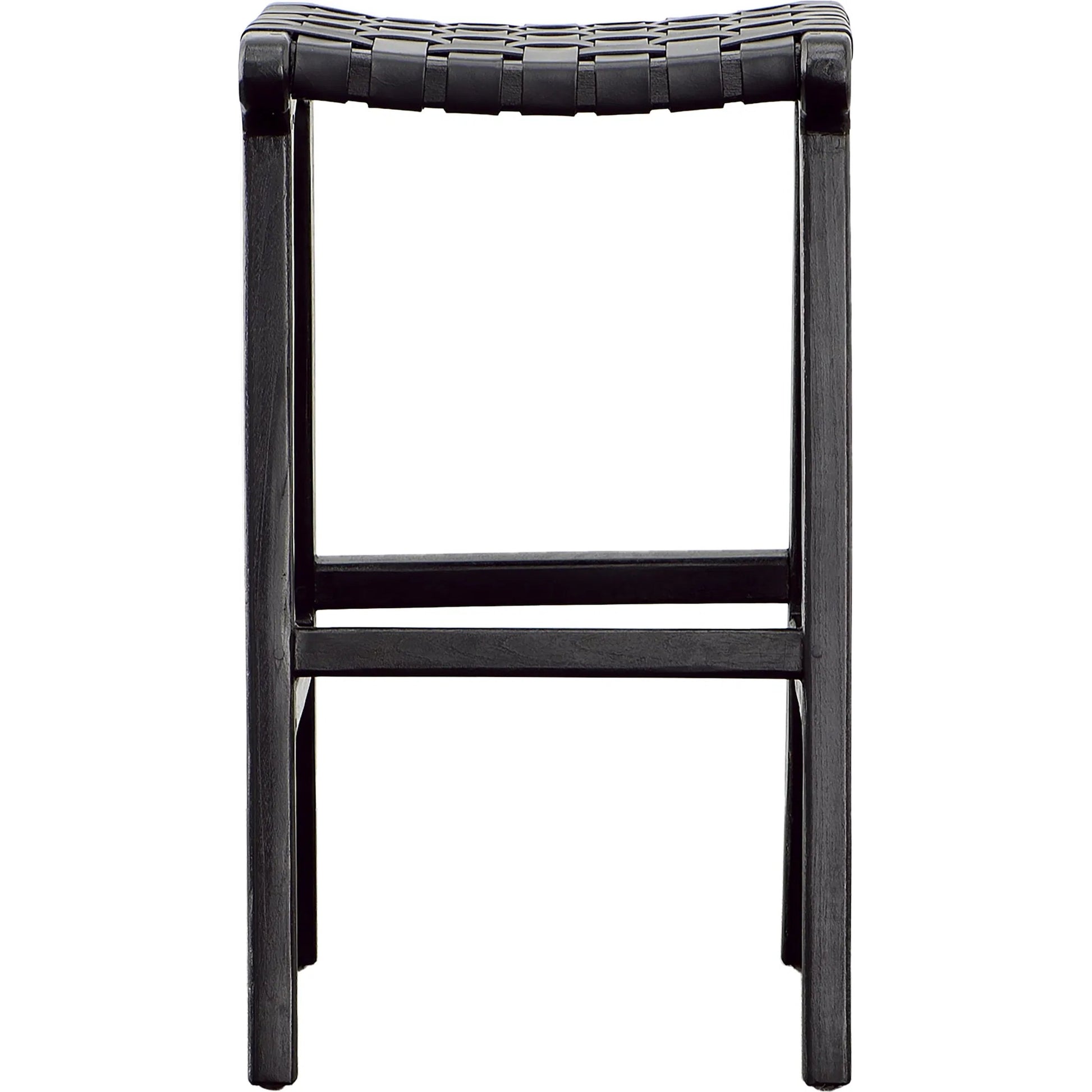 Dale Backless Counter Stool by Arch & Plane in antique black. Made from teak wood, full grain leather in a modern style.