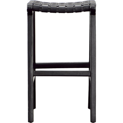 Dale Backless Counter Stool by Arch & Plane in antique black. Made from teak wood, full grain leather in a modern style.