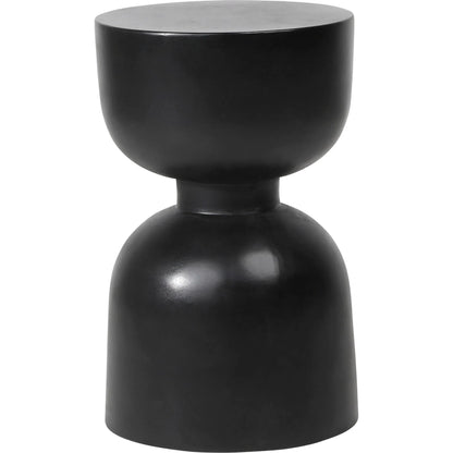 Riley Black Hourglass Outdoor Side Table by Arch & Plane in black and smooth black paint with acrylic sealed finish. Made from lightweight concrete in a modern style.