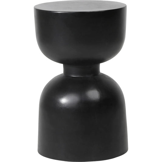 Riley Black Hourglass Outdoor Side Table by Arch & Plane in black and smooth black paint with acrylic sealed finish. Made from lightweight concrete in a modern style.