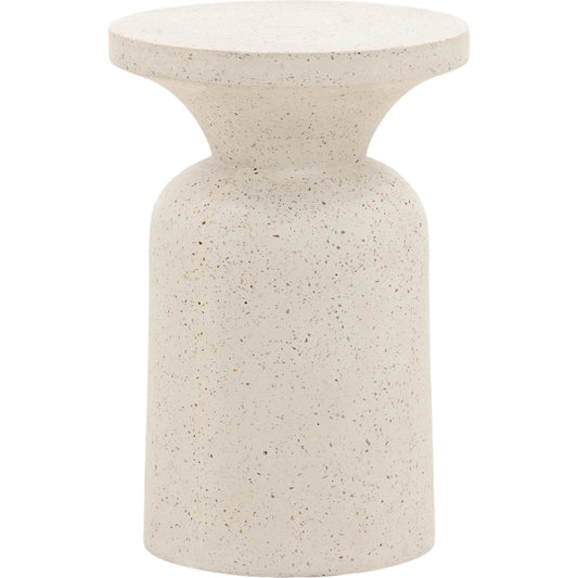 Cove End Table by Arch & Plane in ivory. Made from lightweight concrete terrazzo in a unique style.