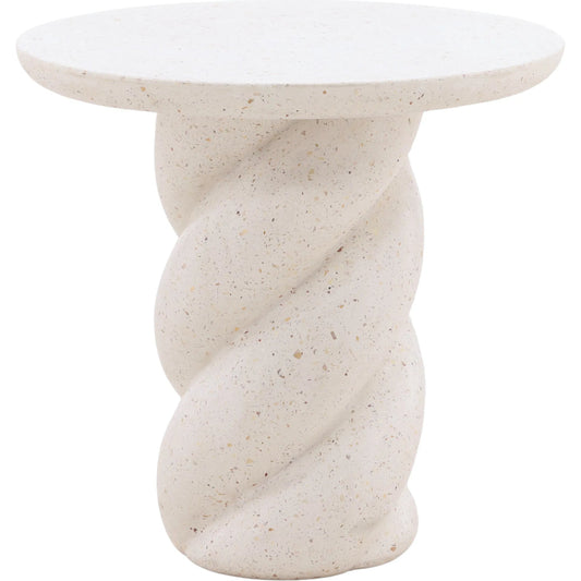 Nidia Outdoor End Table by Arch & Plane in ivory. Made from lightweight concrete terrazzo in a unique style.
