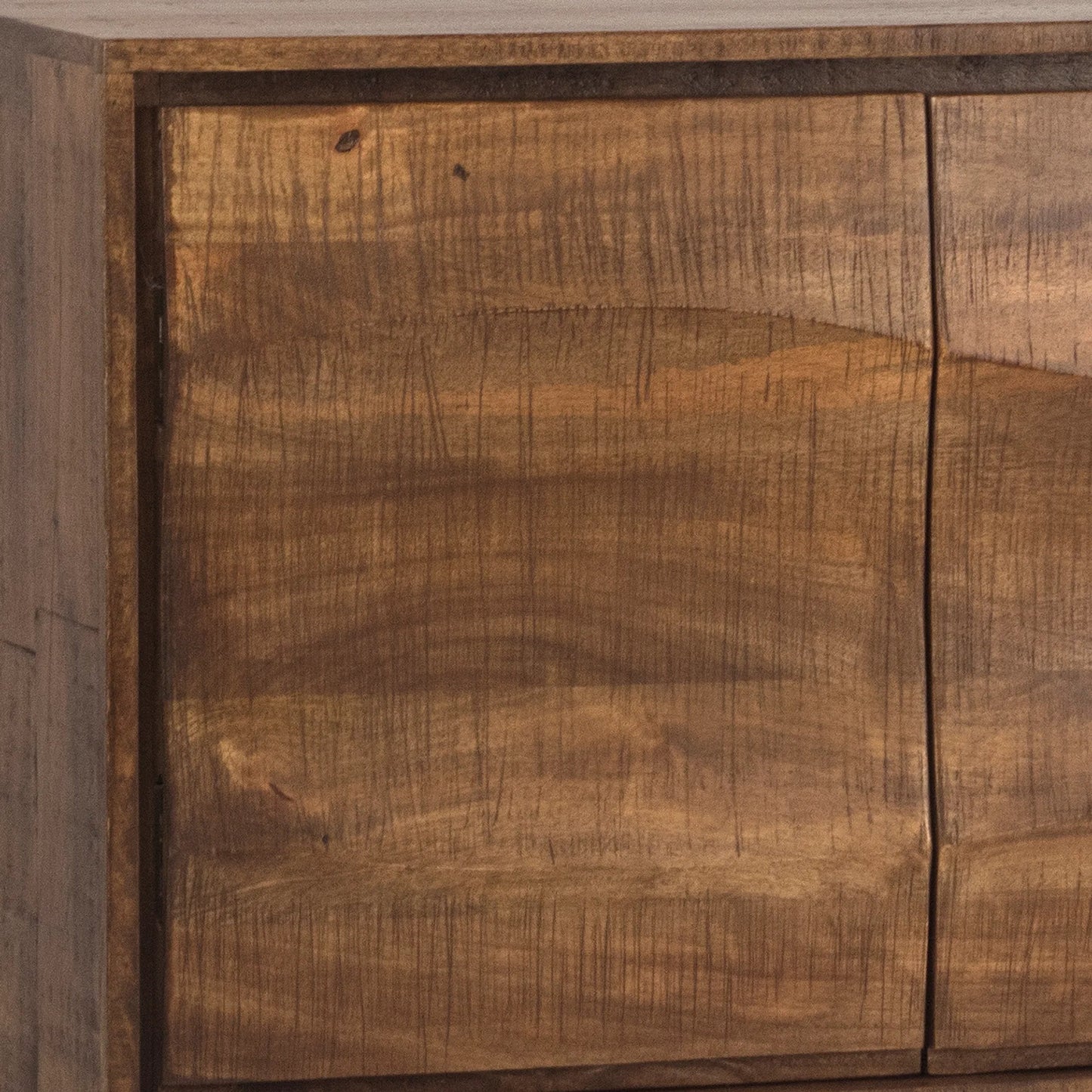 003 SI-2350684 | Closeup | Arvil Sideboard by Arch & Plane in brown wood sealed finish. Made from mango wood, iron legs in a transitional style.