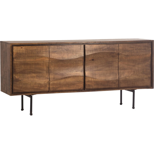 Judson Sideboard by Arch & Plane in brown wood sealed finish. Made from mango wood, iron legs in a unique style.