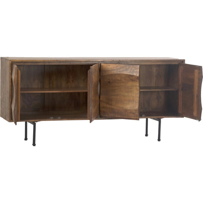 Arvil Sideboard by Arch & Plane in brown wood sealed finish. Made from mango wood, iron legs in a transitional style.