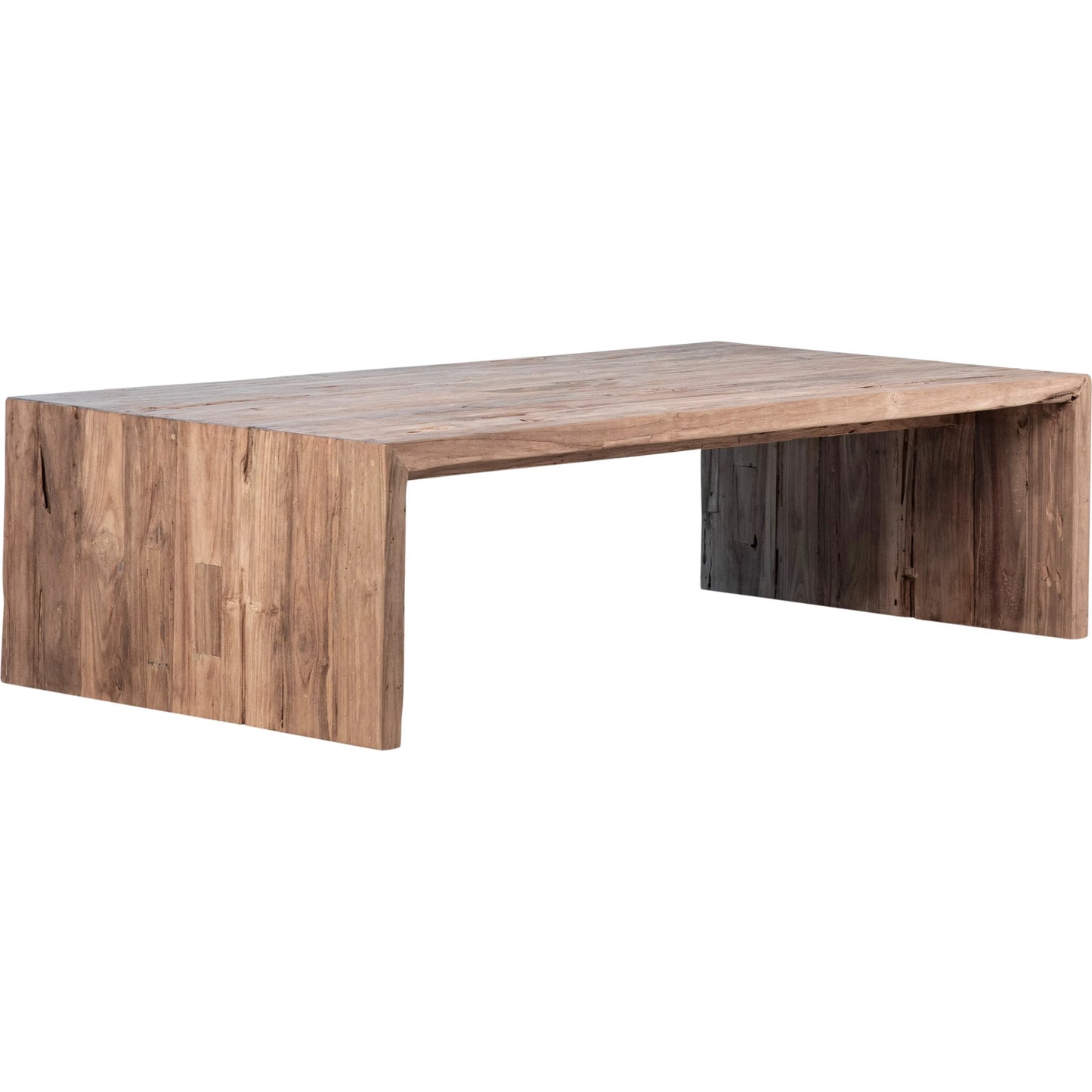 002 SI-1924461 | Additional Silo | Alaina Reclaimed Teak Waterfall Coffee Table by Arch & Plane in medium brown and clear seal. Made from reclaimed teak in a modern style.