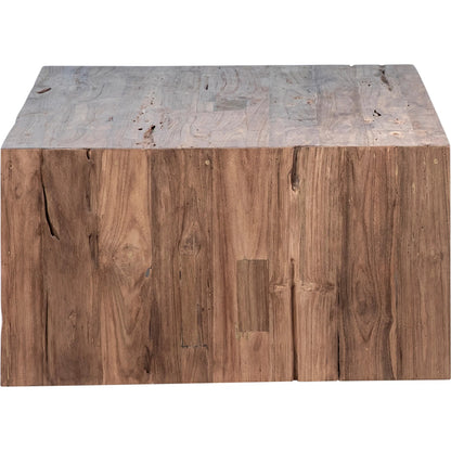 Alaina Reclaimed Teak Waterfall Coffee Table by Arch & Plane in medium brown and clear seal. Made from reclaimed teak in a modern style.