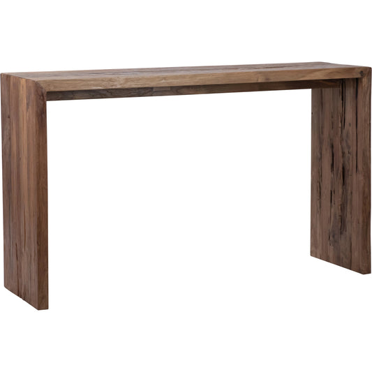 Camila Reclaimed Teak Minimalist Console Table by Arch & Plane in natural, brown and medium brown wax sealed finish. Made from reclaimed teak wood in a modern style.