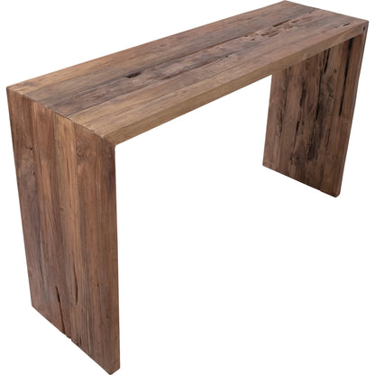 Camila Reclaimed Teak Minimalist Console Table by Arch & Plane in natural, brown and medium brown wax sealed finish. Made from reclaimed teak wood in a modern style.