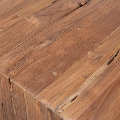 Reclaimed Wood Waterfall Dining Table by Arch & Plane in natural, brown and medium brown wax sealed finish. Made from reclaimed teak wood in a modern style.