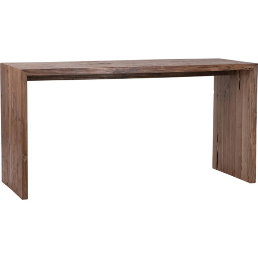 Alaina Rectangular Reclaimed Teak Waterfall Writing Desk by Arch & Plane in medium brown and rustic finish. Made from reclaimed teak in a modern style.