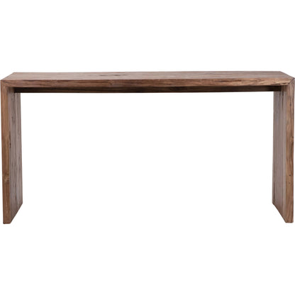 Alaina Rectangular Reclaimed Teak Waterfall Writing Desk by Arch & Plane in medium brown and rustic finish. Made from reclaimed teak in a modern style.