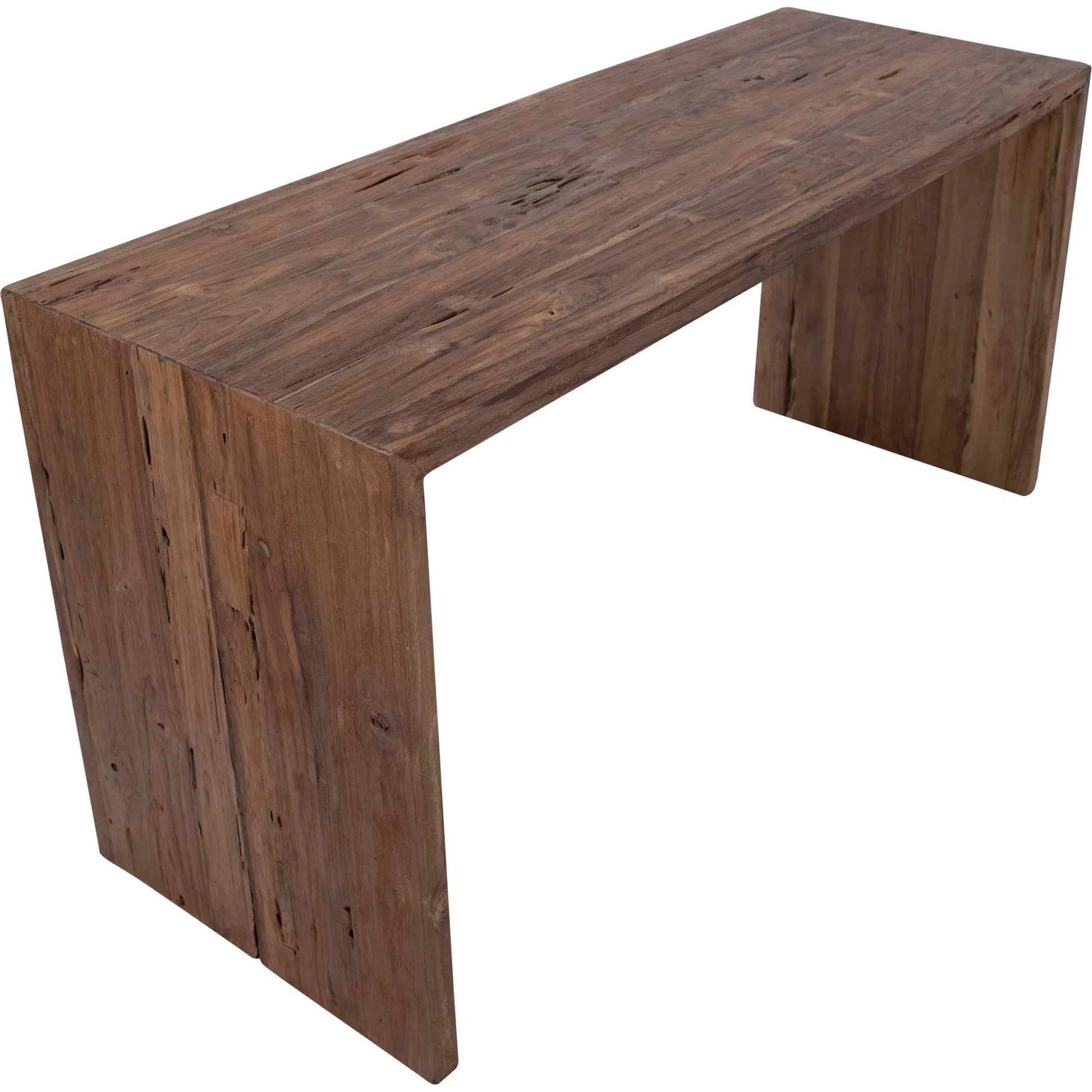 Alaina Rectangular Reclaimed Teak Waterfall Writing Desk by Arch & Plane in medium brown and rustic finish. Made from reclaimed teak in a modern style.