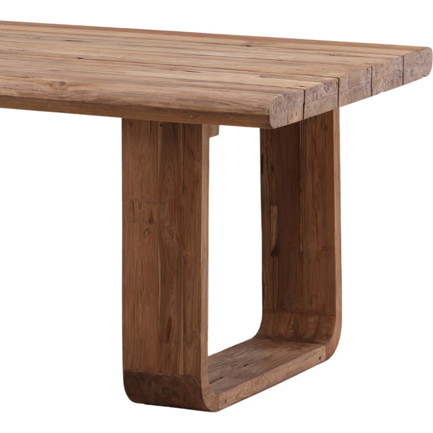 004 SI-2532897 | Closeup | Harris Outdoor Dining Table by Arch & Plane in natural. Made from reclaimed teak wood in a unique style.