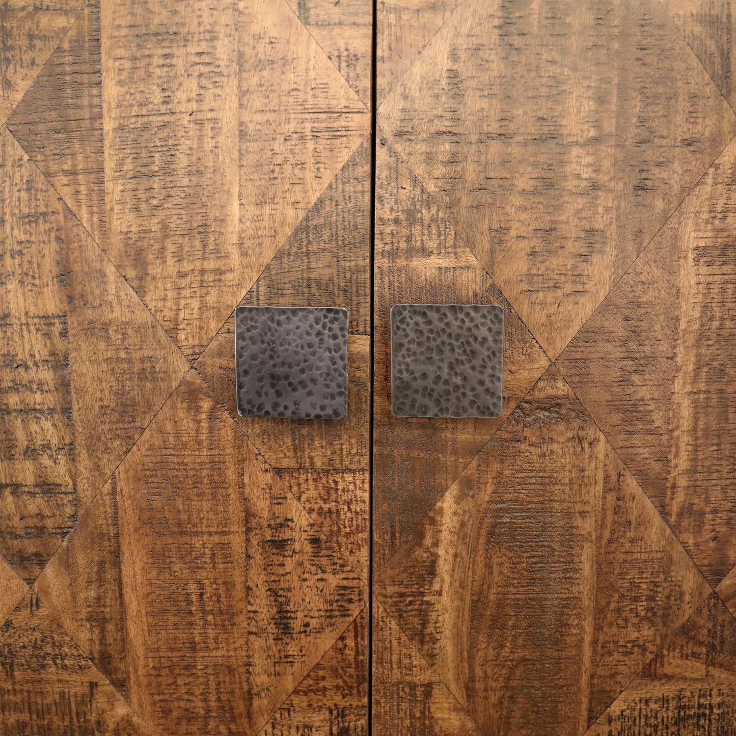008 SI-2350687 | Closeup | Herb Sideboard by Arch & Plane in medium brown, antique black base, hammered handles. Made from mango wood, iron in a traditional style.