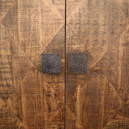 Herb Sideboard by Arch & Plane in medium brown, antique black base, hammered handles. Made from mango wood, iron in a traditional style.