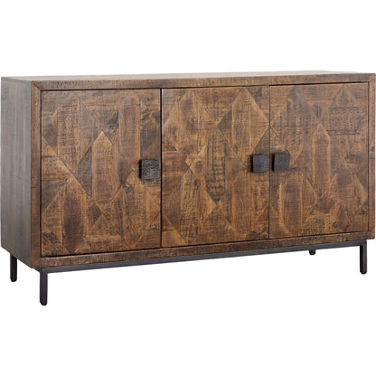 Herb Sideboard by Arch & Plane in medium brown, antique black base, hammered handles. Made from mango wood, iron in a traditional style.
