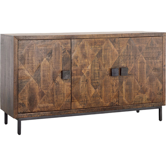 Bratman Sideboard by Arch & Plane in medium brown, antique black base, hammered handles. Made from mango wood, iron in a unique style.