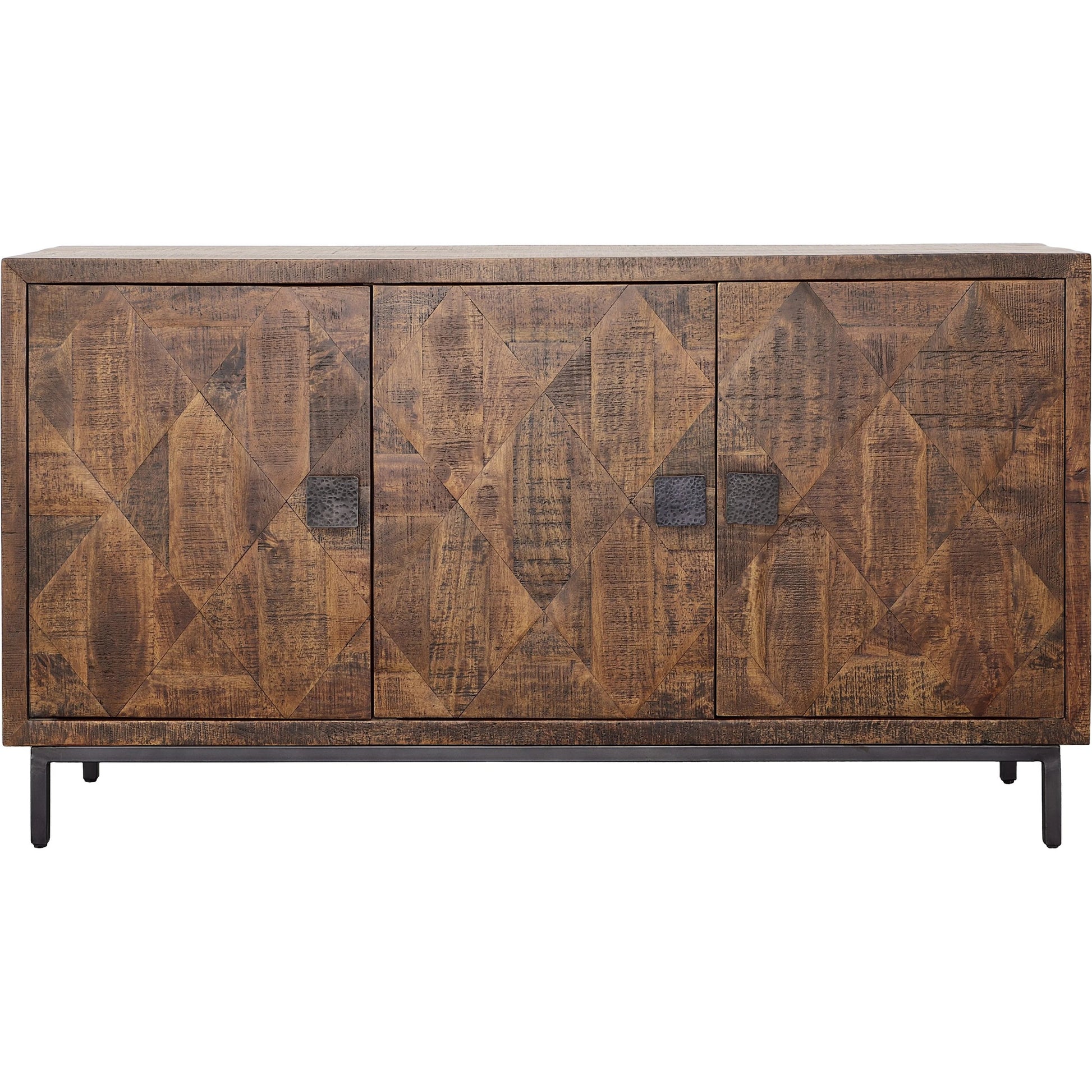 Herb Sideboard by Arch & Plane in medium brown, antique black base, hammered handles. Made from mango wood, iron in a traditional style.