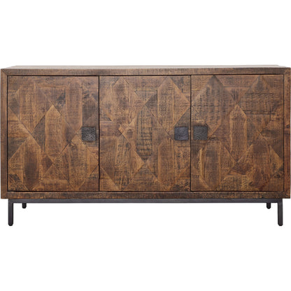 Herb Sideboard by Arch & Plane in medium brown, antique black base, hammered handles. Made from mango wood, iron in a traditional style.