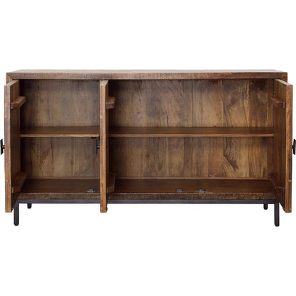 Herb Sideboard by Arch & Plane in medium brown, antique black base, hammered handles. Made from mango wood, iron in a traditional style.