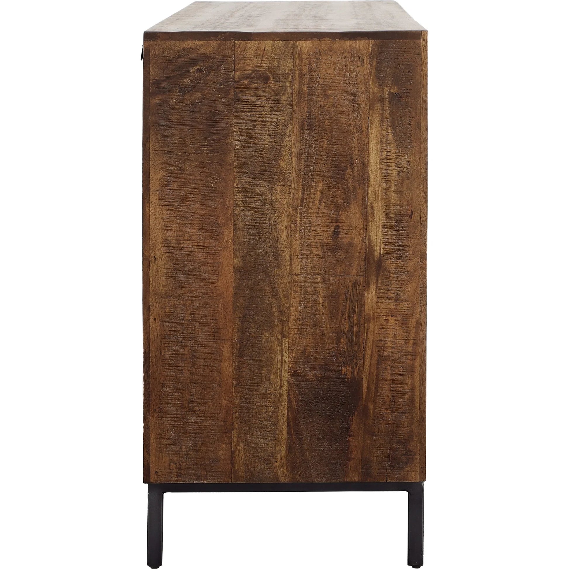 Herb Sideboard by Arch & Plane in medium brown, antique black base, hammered handles. Made from mango wood, iron in a traditional style.