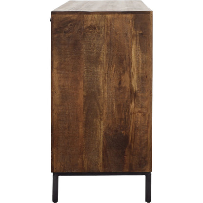 Herb Sideboard by Arch & Plane in medium brown, antique black base, hammered handles. Made from mango wood, iron in a traditional style.
