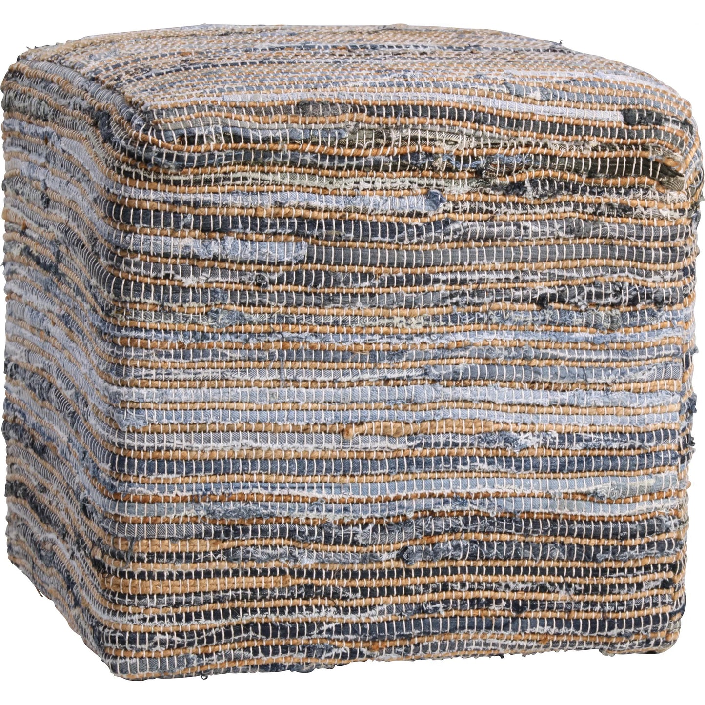 001 SI-2350688 | Primary Silo | Pansy Ottoman by Arch & Plane in denim blue, natural jute. Made from recycled denim, jute upholstery with wood filler in a rustic style.