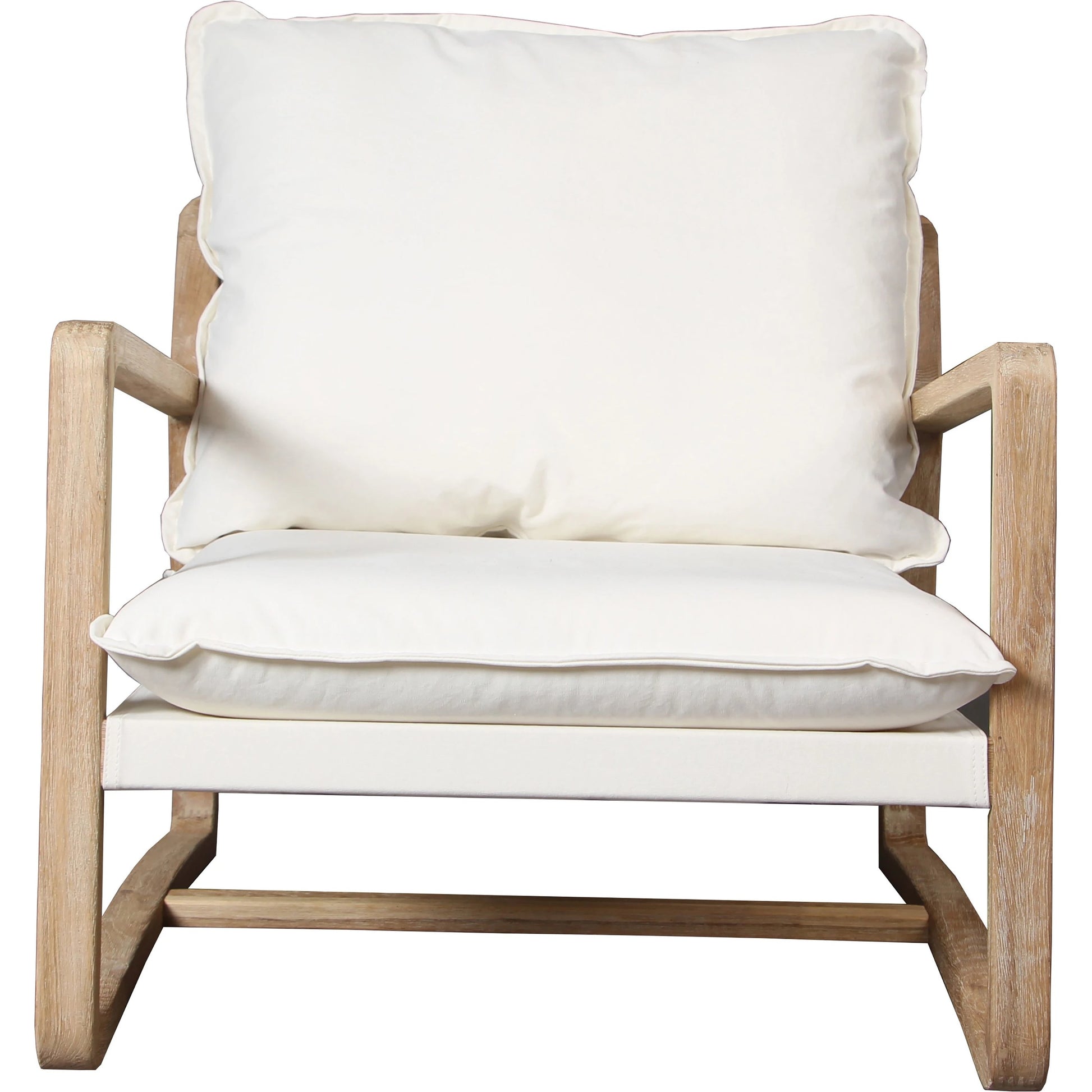 Durward Upholstered Oak Occasional Chair by Arch & Plane in off-white, cream, brown and light warm wash, off-white upholstery finish. Made from cotton blend performance fabric upholstery, oak hardwood in a modern style.