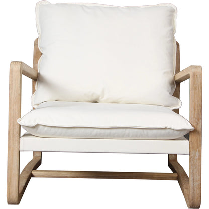 Durward Upholstered Oak Occasional Chair by Arch & Plane in off-white, cream, brown and light warm wash, off-white upholstery finish. Made from cotton blend performance fabric upholstery, oak hardwood in a modern style.