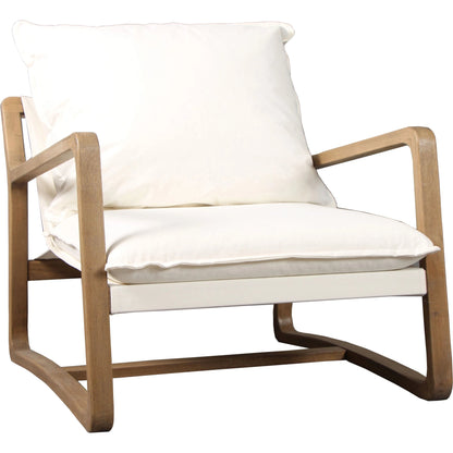 Durward Upholstered Oak Occasional Chair by Arch & Plane in off-white, cream, brown and light warm wash, off-white upholstery finish. Made from cotton blend performance fabric upholstery, oak hardwood in a modern style.