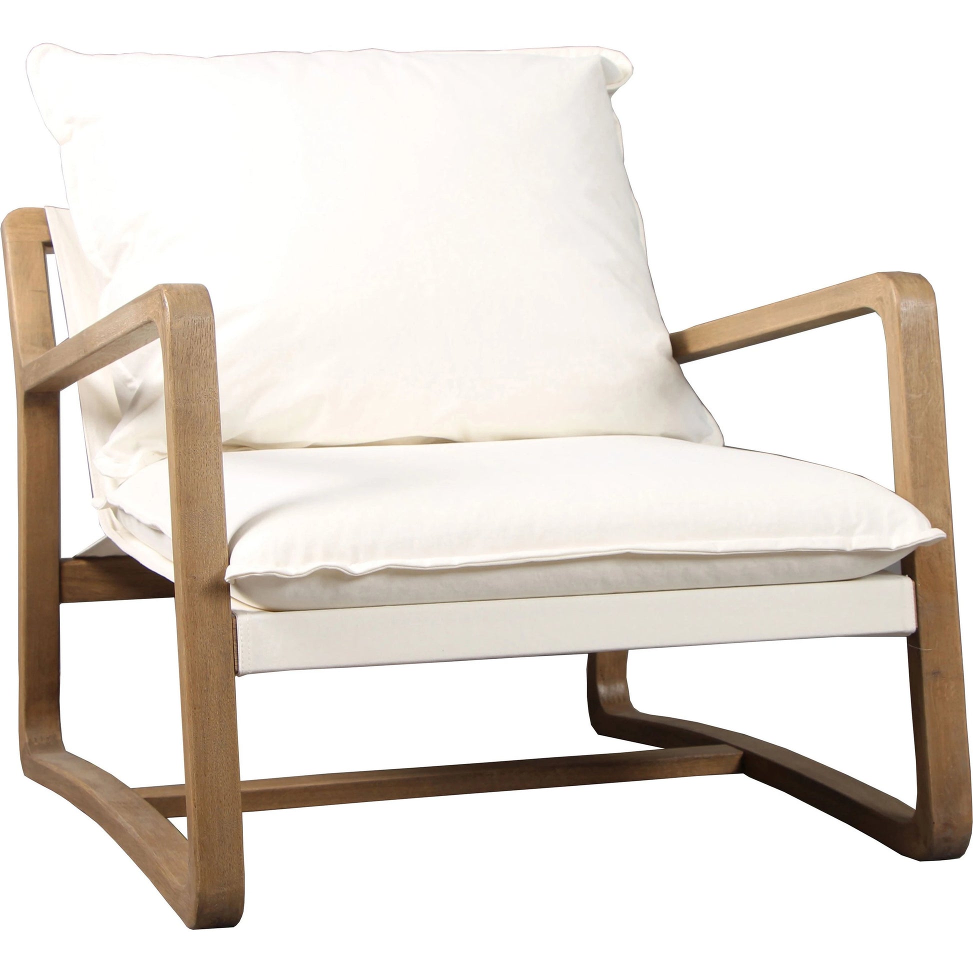Durward Upholstered Oak Occasional Chair by Arch & Plane in off-white, cream, brown and light warm wash, off-white upholstery finish. Made from cotton blend performance fabric upholstery, oak hardwood in a modern style.