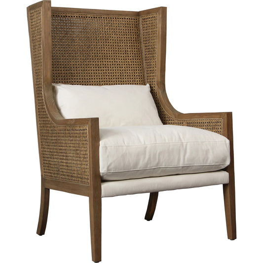 Mack Occasional Chair by Arch & Plane in natural wood finish, off white fabric. Made from oak wood frame with rattan, cotton upholstery in a unique style.
