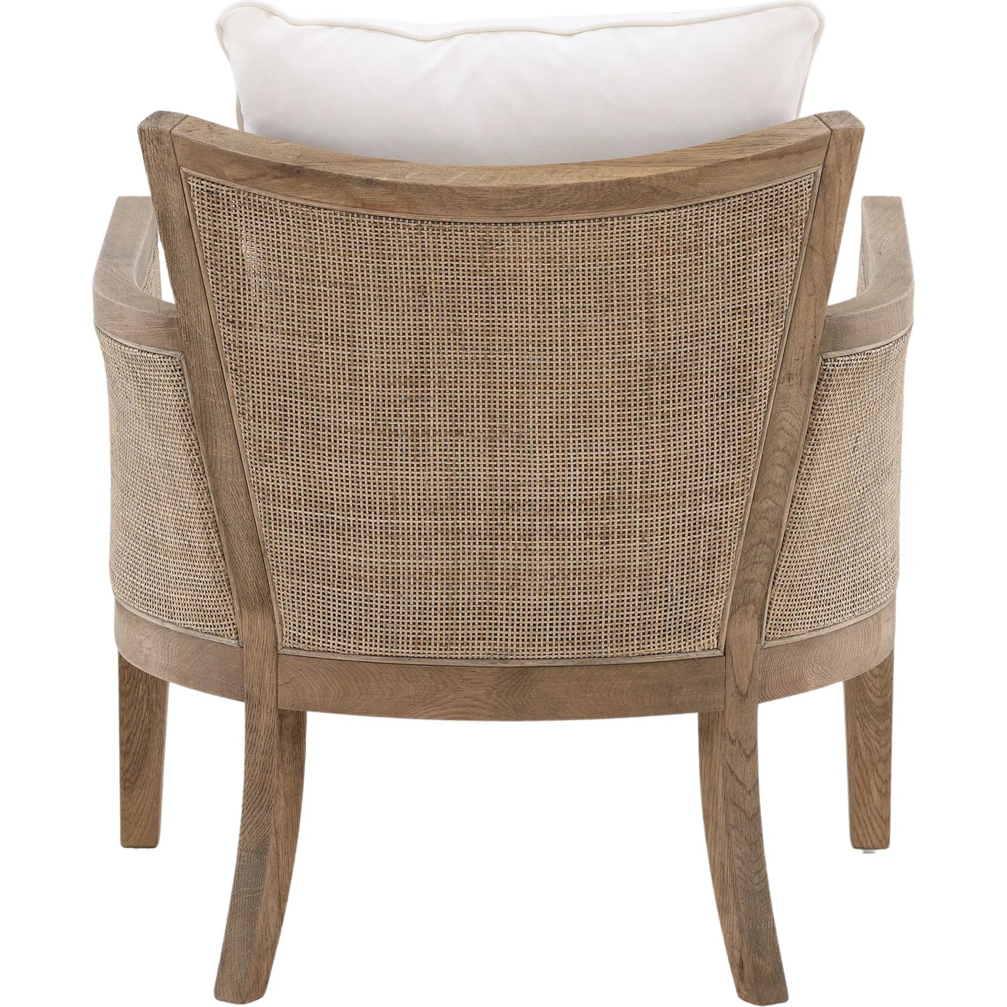 004 SI-2075366 | Additional Silo | Leroy Upholstered Rattan Occasional Chair by Arch & Plane in white, natural, brown and natural rattan with off-white upholstery finish. Made from oak wood, rattan, cotton blend upholstery in a cottage & farmhouse style.
