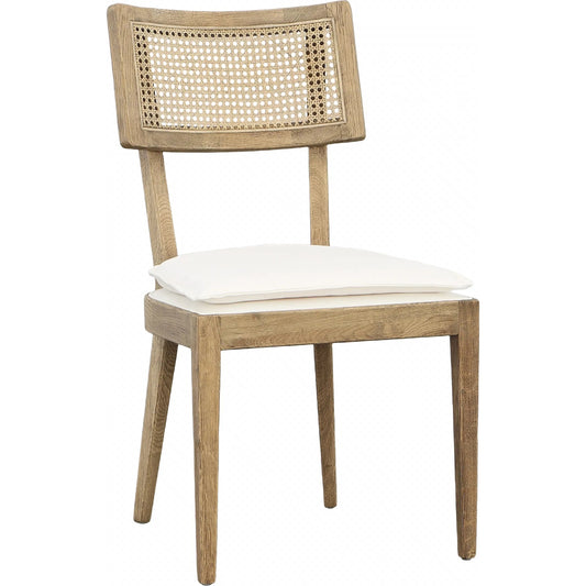 Carlyle Dining Chair by Arch & Plane in natural wash, white. Made from oak wood, rattan frame with cotton seat in a transitional style.