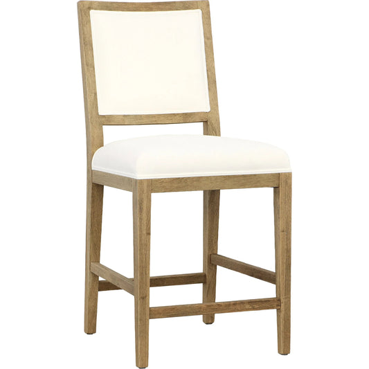 Croft Counter Stool by Arch & Plane in natural warm wash frame, white upholstery. Made from solid oak wood frame, cotton blend upholstery in a transitional style.