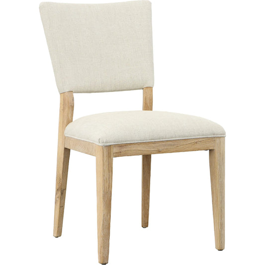 Lucile Dining Chair by Arch & Plane in light sand upholstery. Made from oak wood frame with cotton blend upholstery in a unique style.