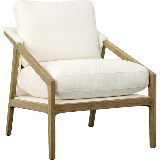 Elin Occasional Chair by Arch & Plane in light natural wash with white upholstery. Made from oak wood frame with linen upholstery in a unique style.