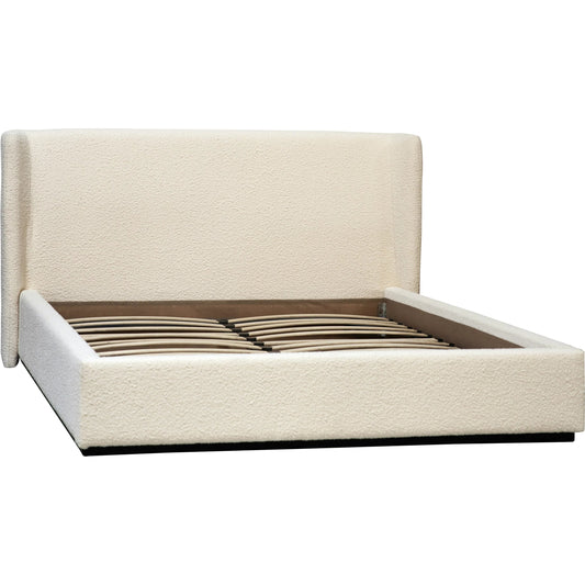 Emelia White Boucle Upholstered Wingback Platform Bed by Arch & Plane in natural off white and fabric. Made from boucle in a modern style.