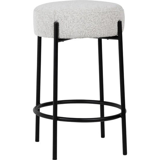 Becca Counter Stool by Arch & Plane in oatmeal upholstery with black metal legs. Made from polyester upholstery, metal legs in a modern style.