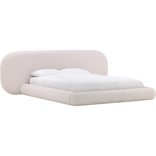 Ringo Bed by Arch & Plane in kaia snow. Made from basketweave boucle fabric in a unique style.