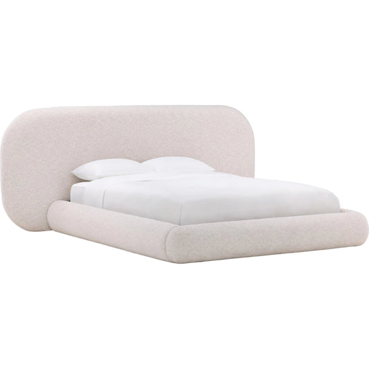 Ringo Bed by Arch & Plane in kaia snow. Made from basketweave boucle fabric in a unique style.