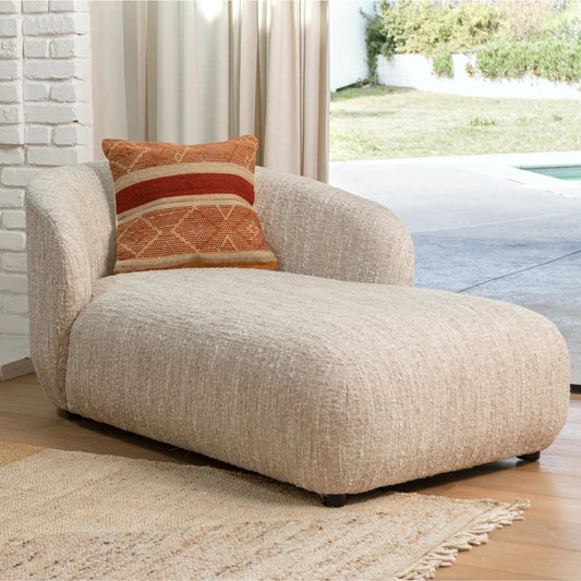 Romy Chaise by Arch & Plane in napa beige. Made from textured boucle fabric in a unique style.