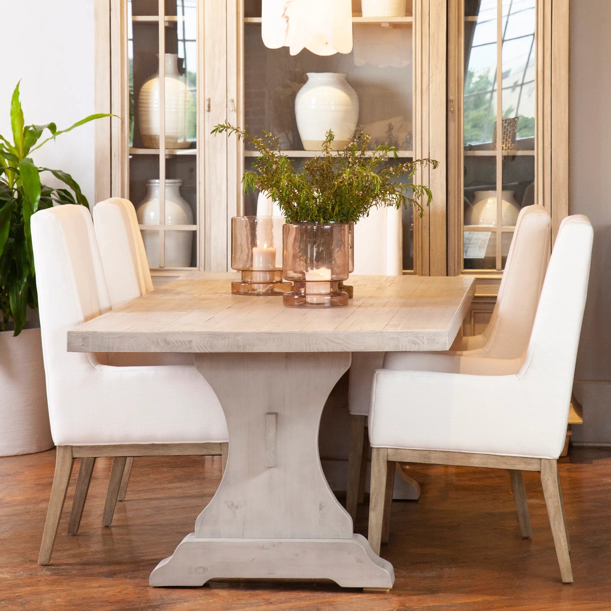 Willow Dining Chair by Arch & Plane in white, brown and off-white fabric, a natural wood finish. Made from solid rubber wood, cotton blend upholstery in a modern style.