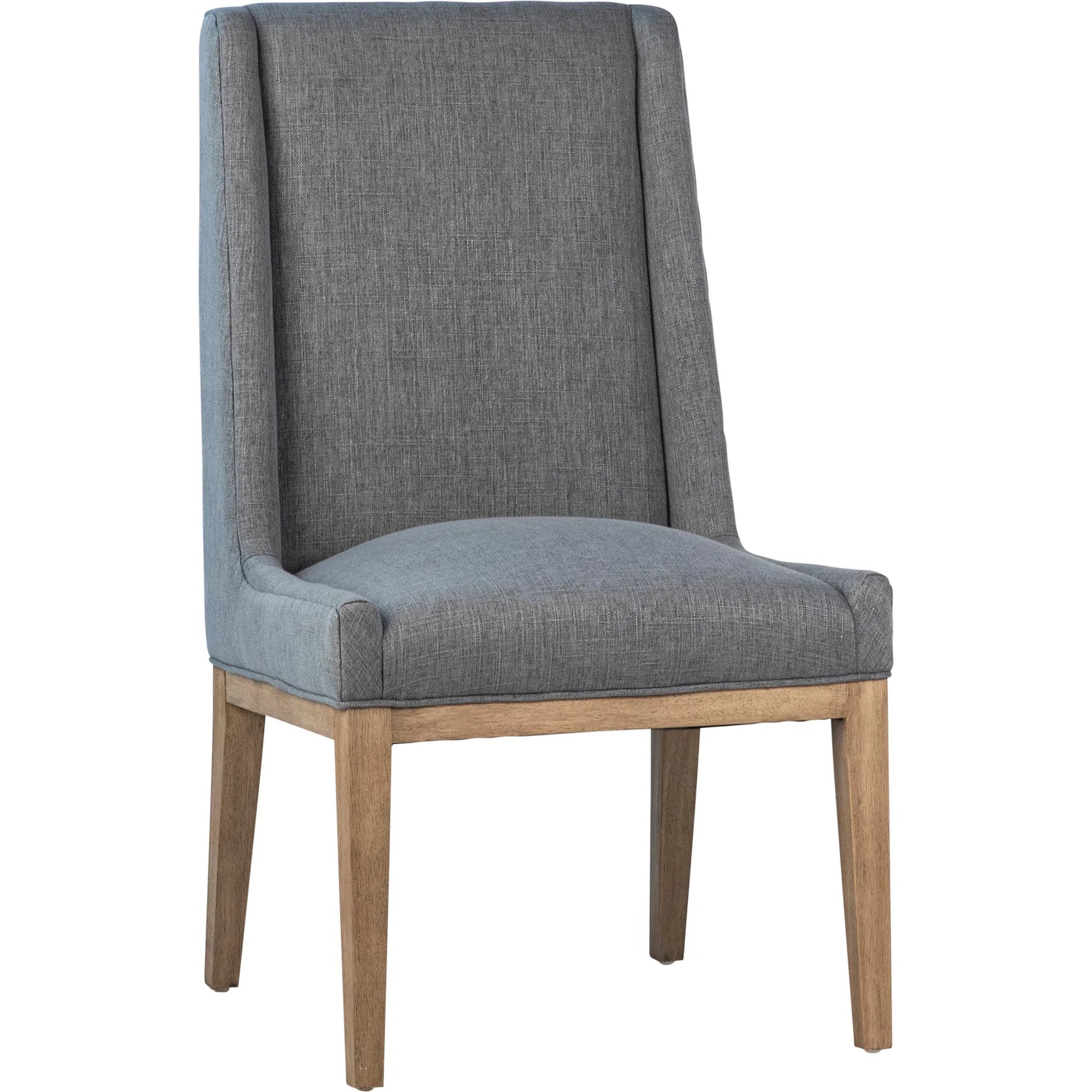 Eva Dining Chair by Arch & Plane in grey upholstery, natural wood finish. Made from cotton blend upholstery, rubberwood legs in a transitional style.