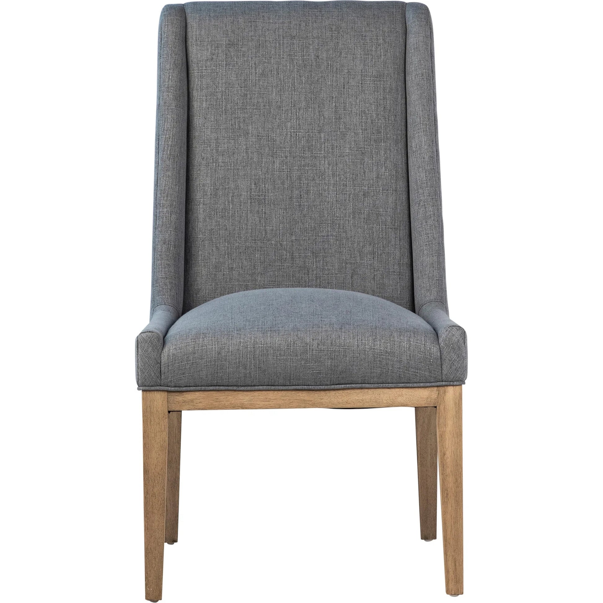 Eva Dining Chair by Arch & Plane in grey upholstery, natural wood finish. Made from cotton blend upholstery, rubberwood legs in a transitional style.