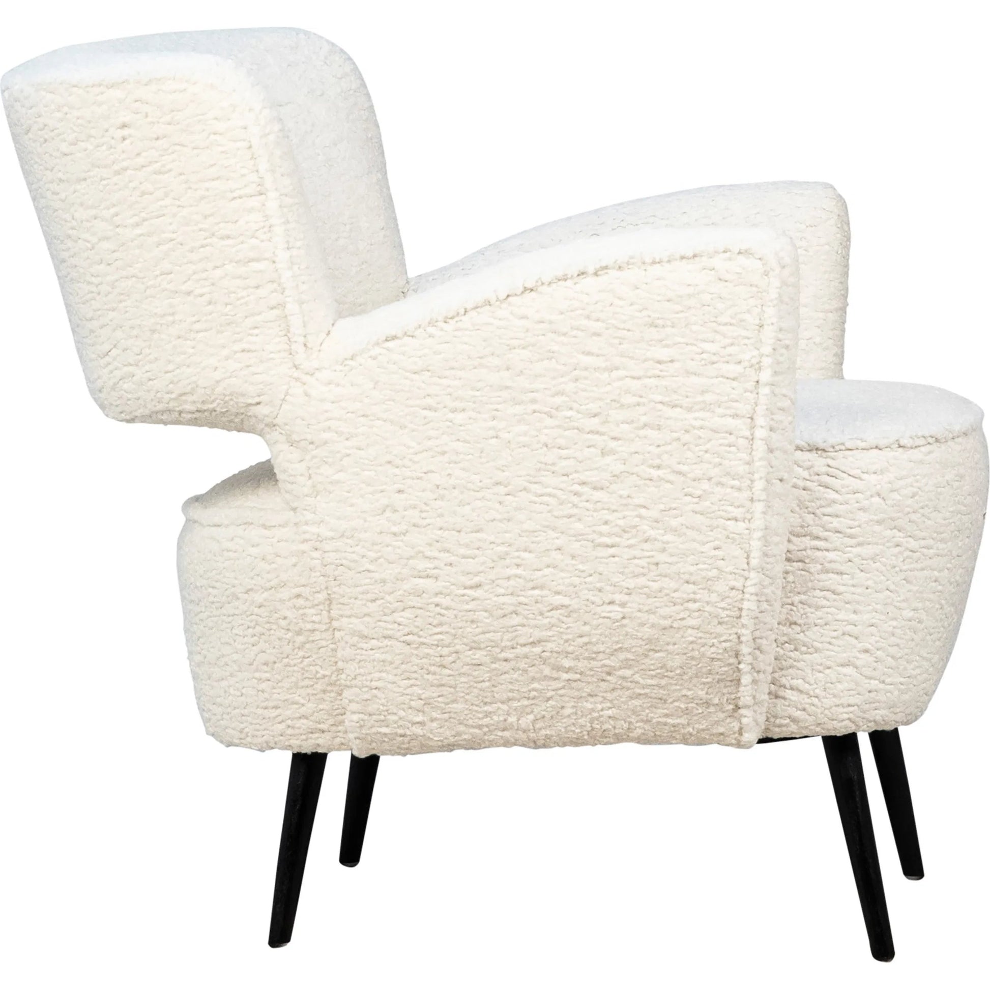 Zayne Faux Fur Occasional Chair by Arch & Plane in white, black and natural white faux fur, matte black finish. Made from faux sheepskin upholstery, solid hardwood in a modern style.