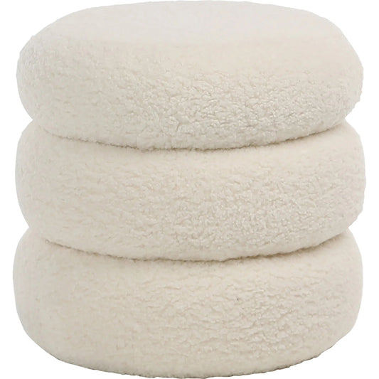 Regan Ivory Faux Sheepskin Ottoman by Arch & Plane in ivory and upholstered. Made from faux sheepskin in a modern style.