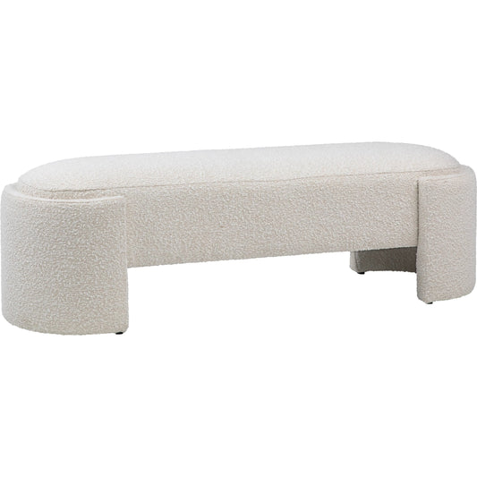 Casa Bench by Arch & Plane in off white. Made from boucle upholstery in a unique style.